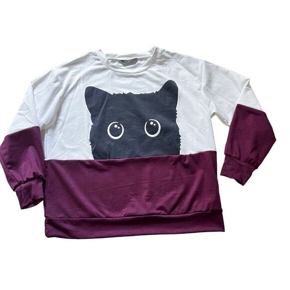 SHEIN Plus Cat Print Color Block Pullover sweatshirt size XL - Picture 4 of 7